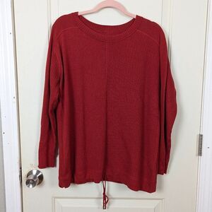 LAFAYETTE 148 | Red Ribbed Cotton Blend Drawstring Sweater Size Large